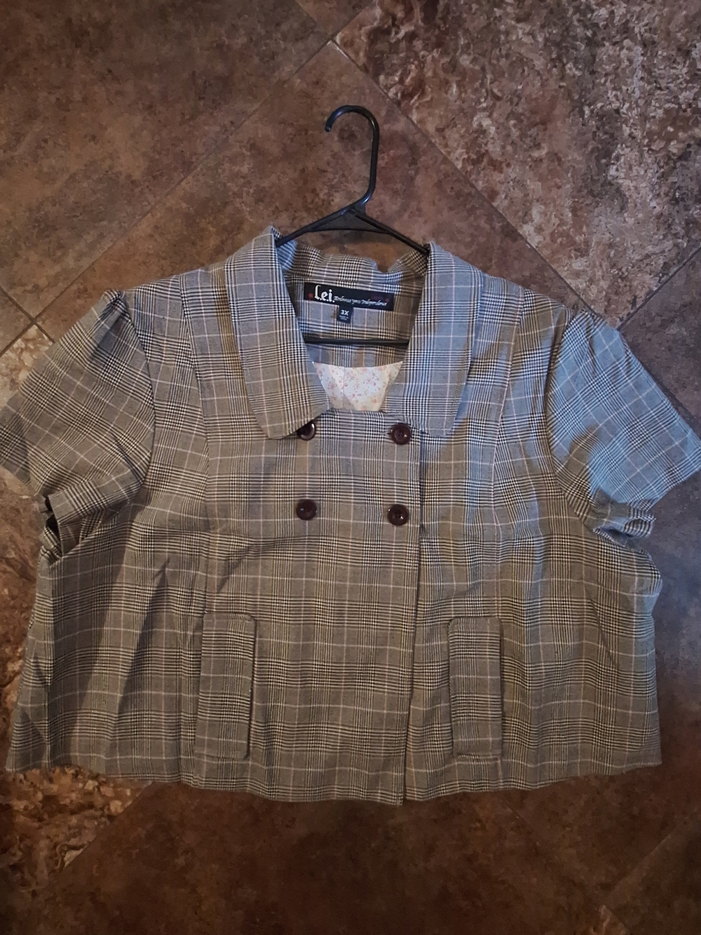 Y2K Lei Cropped Plaid Double-Breasted Short Sleeve Blazer Jacket 3X